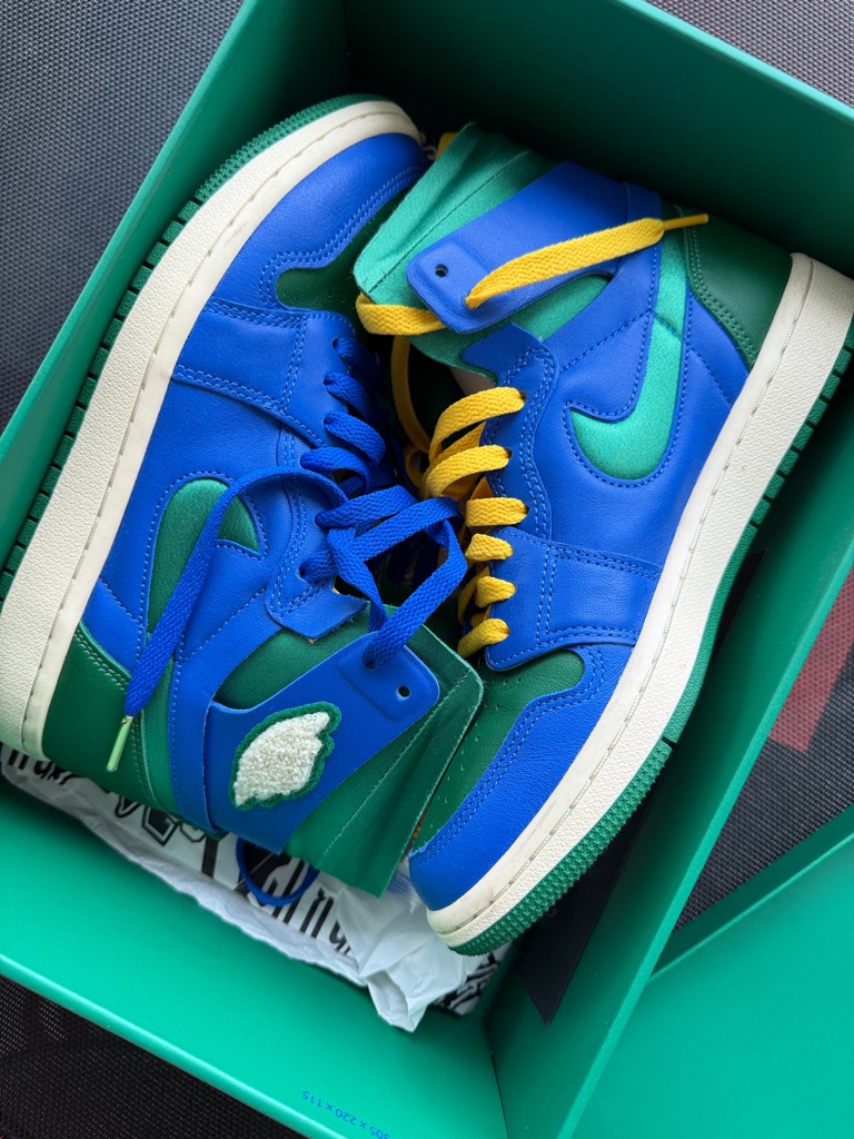 Nike Blue And Green High-Top Sneakers With Yellow Soles
